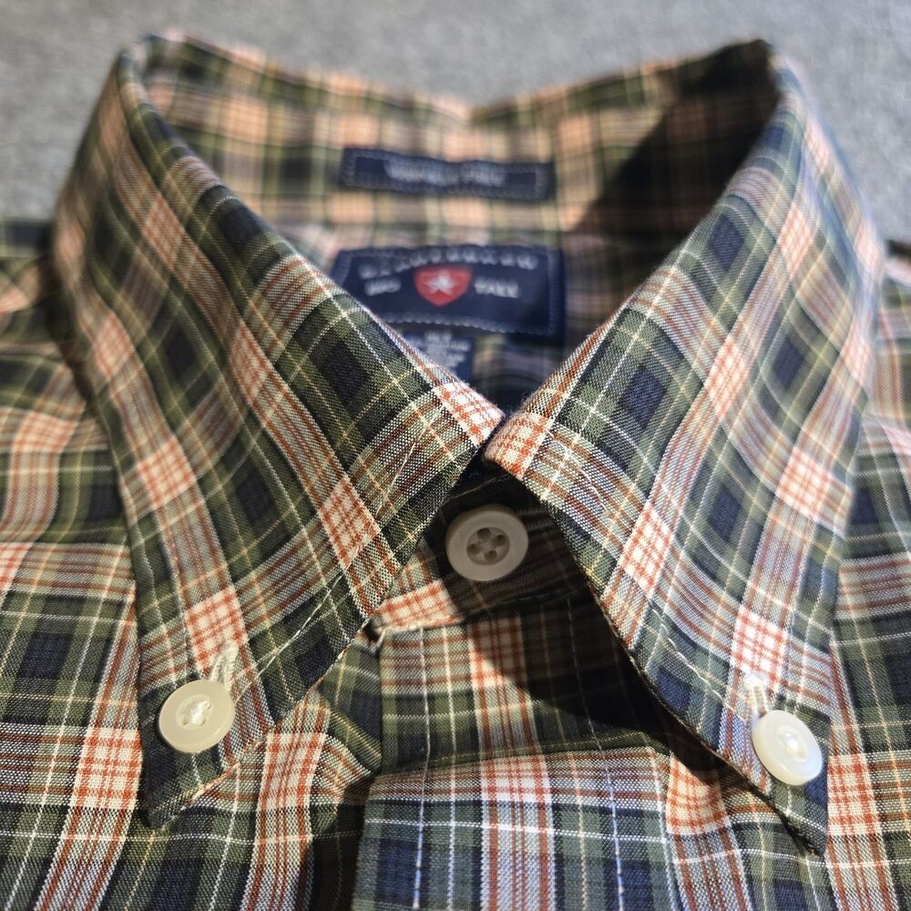 Saddlebred Shirt Mens XLT Green Red Plaid Button Down Long Sleeve Cotton Blend